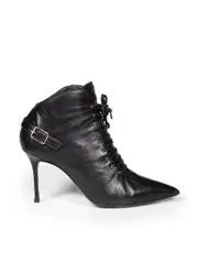 Black Leather Point Lace Up Boots
