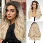HD Lace Front Wig Natural Light Blonde Brown Ombre Wavy Heat Resistant 24 In