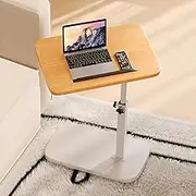 Hbluefat Adjustable Height C Shaped End Table, 360° Swivel & Flip Top Small Couch Side Table, TV Tray Table for Living Room, Bedroom, Small Spaces (Wood+White)