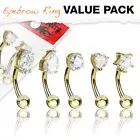 5 Pc Yellow Gold CZ Curve Barbell Eyebrow Ring Lip Rook Daith Snug Piercing 16G