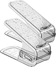 Shoe Slots Organizer - 2pcs Space Saver Shoe Stacker | Shoe Storage Space Saver Double Layer, Stackable Thickening Clear Closet Shoe Organizer, Shoe Holder with 3 Different Height for ClosetShoe Slots