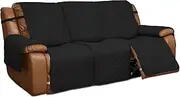 Easy-Going Recliner Sofa Cover, Reversible Couch Cover for 3 Seat Recliner, Split Sofa Cover for Each Seat, Furniture Protector with Elastic Straps for Kids, Dogs, Pets(3 Seater, Black/Beige)