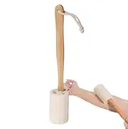 Loofah Back Brush for Shower, Body Scrubber Stick | Shower Back Brush Natural Exfoliator Loofah with Long Wooden Handle for Elderly