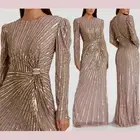 NWT Mac Duggal [ 10 ] 5641 Embellished Puff Sleeve Side Knot Gown Mocha #G1936
