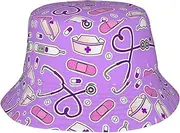 [OdDdot] Fashion Red Cherries Print Sun Hat for Men Women,Summer Beach Fishing Cap,Unisex Outdoor Bucket Hat, Nurse Pattern Purple, One size