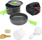Ai-OUMLEEF Camping Cookware Mess Kit, Non-Stick Lightweight Pot Pan Kettle Set with PP Plates Bowls for Camping, Camping Cooking Set, Backpacking Cookware for Outdoor Camping Hiking Picnic