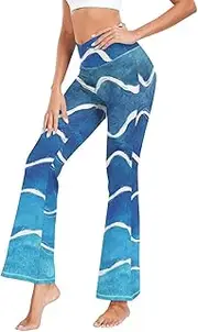 [GuoChe] Blue Wave Light Stripes Butt Lifting Yoga Pants for Women Wide Leg Sweatpants for Women for Fitness Yoga S
