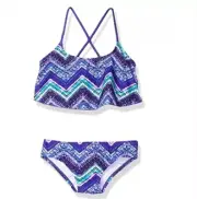 Kanu Surf Girls' Karlie Flounce Bikini Beach Sport 2-piece, Purple, Size 14 2150