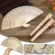 10pcs Bamboo Wooden Folding Hand Held Fan Carved Flower Hollow Fan Party Decor