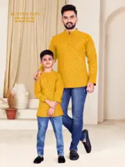 Father & Son Matching Printed Cotton Kurta Set – 4 Colors (Sizes Available for K