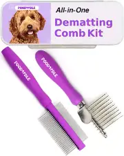 Pain-Free Dematting Comb Kit for Dogs & Cats, Dematting Rake & Detangling Dual-S