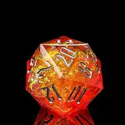 Cusdie Single D20 DND Dice with Sharp Edges and Glitter Foil Inclusions, 20 Sided D&D Dice, 33mm Handcrafted Polyhedral Dice, for Role Playing Game MTG Pathfinder(Orange/SG)