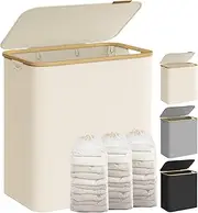 SONGMICS Laundry Hamper with Lid, 3-Section Large Laundry Basket, 52.8-gallon (150L), Removable Mesh Liner, Bamboo Handles, Collapsible, 23.6 x 15.2 x 27.8 Inches, Cream White ULCB515W01
