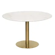 Raimon Furniture Elskar Round Dining Table With Marble Effect 120cm - Gold Metal Frame - White Agaria