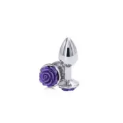 Rear Assets Rose Metal Butt Plug with Purple Rose Base Small