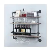 Industrial Pipe Shelf Wine Rack Wall Mounted with 9 Stem Glass Holder,36in Wo...