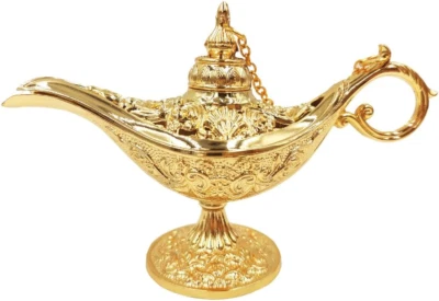 Honoro Vintage Legend Aladdin Magic Genie Lamp - Metal Carved Wishing Light for