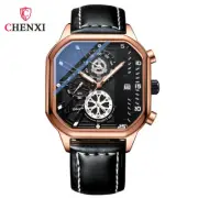 CHENXI Men Watch Brand Male Square Chronograph Watches Leather Date Wristwatch