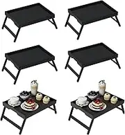 Youpehom Bed Tray Table with Folding Legs, Bamboo Breakfast in Bed for Kitchen Serving Tray, Sofa, Eating, Used As Laptop Desk Snack Tray (6 Pack, Black Color)