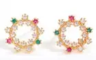 Fashion Christmas Earring Copper Plated 18k Gold Color Zircon Snowflake Stud Ear