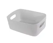 Storage Container Smooth Surface Handle Design Solid Color Versatile Plastic Storage Bin for Bedroom-Grey