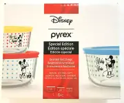 NEW DISNEY Mickey Pyrex Bowls w Lids Special Edition 2, 4, & 7 cup sz. 6 pc set