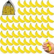 50 Pcs Mini Banana Stress Balls Foam Banana Stretchy Toys Party Favor Stress Relief Banana Fidget Toy Ball with Storage Bag for Anxiety Relief School Carnival Reward Party Supplies