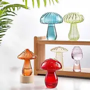 Mushroom Glass Flower Vase Set,6 Colorful Plant Propagation Stations,Mini Plant Terrarium,Cute Hydroponic Indoor Planters,Women's Room Decor,Transparent Glass Container
