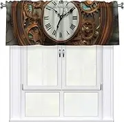 LHBWCVN Rusty Steampunk Clock Valances for Windows, Rod Pocket Window Treatment Drapes Farmhouse Kitchen Curtains Short Blackout Window Curtains for Living Room Bedroom Decor 54x18 Inch