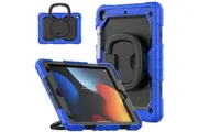 WASSUP iPad 9th/8th/7th Gen 10.2 inch Rotatable Handle Ring Folding Stand Case with Screen Protector-Black&Blue