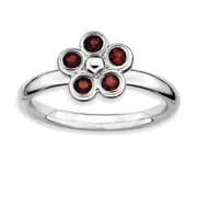 Sterling Silver Stackable Expressions Garnet Flower Ring