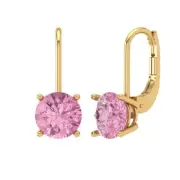 4.0ct Round Cut VVS1 Pink Drop Dangle Solitaire Earrings 14k Yellow Solid Gold