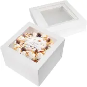 15 Pack Cake Boxes, 12 Inch Cake Box, 12X12X8 White Square Bakery Boxes with Win