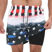 [Muscle Killer] Men's Swim Trunks with Compression Liner 2 in 1 Board Beach Shorts Quick Dry Swimwear Bathing Suits Swim Short