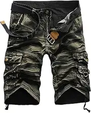 [PHJTOMK] Mens Buckle Zipper Twill Cargo Shorts Loose Fit Outdoor Camouflage Short Casual Multi Pockets Shorts, Camo 2-1, 34