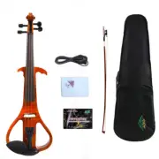 Electric Violin With Flame Maple Veneer 4/4 Silent Free Case,Bow Yellow