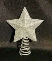 Miniature Christmas Star Feather Tree Topper With Silver Glitter