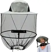 14.6x19.7'' Foldable Bug Net Hat Sun-Proof Fine Mesh Beekeeper Hat for Gardening, Hiking, Camping, Grey