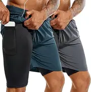 [TENJOY] Men's 2 in 1 Running Shorts 5 Inch Quick Dry Gym Sports Workout Shorts with Mobile Phone Pocket