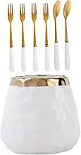 PAMINGONO 1 Set Elegant Stainless Steel Fork and Spoon Set with Ceramic Storage Jar Ergonomic Cutlery for Desserts Ice Meals for Parties and Kitchen Decor