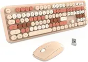 FD Wireless Keyboard and Mouse Combo - 2.4G Full-Sized Cute Colorful Mouse and Keyboard with 104 Round Keys Retro Typewriter Keyboard for Laptop/Windows/PC - Milk Tea Colorful