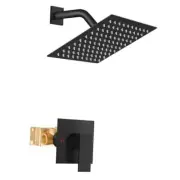 Shower Faucet Set Bathroom Rain Matte Black Cover Plate with H and C Labels