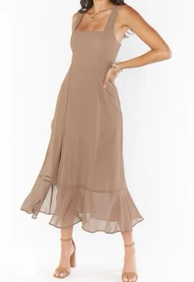 Show Me Your Mumu -Claire Midi Dress- Soft Beige Chiffon- Size Small-NWT