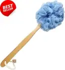 Pineker Long Handle Wooden Bath Brush Loofah Mesh Exfoliating Scrubber