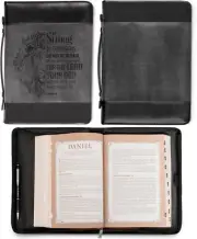 XL Faux Leather Bible Cover: Be Strong & Courageous - Joshua 1:9, Lion Design