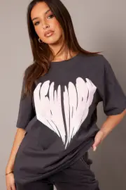 Grey Graphic Tee Short Sleeve - Size M, Women's Graphic Tee