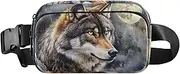 [XYMZR] Wolf Portrait Full Moon Fanny Pack Hip Bag Belt Bag for Women Man Fashion Waist Pack Water-repellent Crossbody Bag for Halloween Costumes Running Hiking Jogging Travel Sport, Multi-colored, one