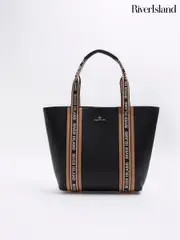 River Island Black Webbing Shopper Bag (E73010) | $97