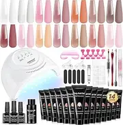 JODSONE 14 Colors Poly Extension Gel Nail Kit With Nail Lamp Nude Pink White Brown All In One Poly Nail Gel Starter Kit Poly Gel Nail Kit With Base Top Coat Manicure Salon Frence Nail Art DIY…