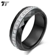 TT 8mm S.Steel Black/White Ceramics Spinner Band Ring Size 6-10 (R417) 2023 NEW